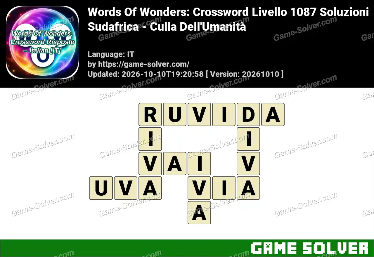 Words Of Wonders: Crossword Livello 1087 Soluzioni – Sudafrica – Culla Dell’Umanità